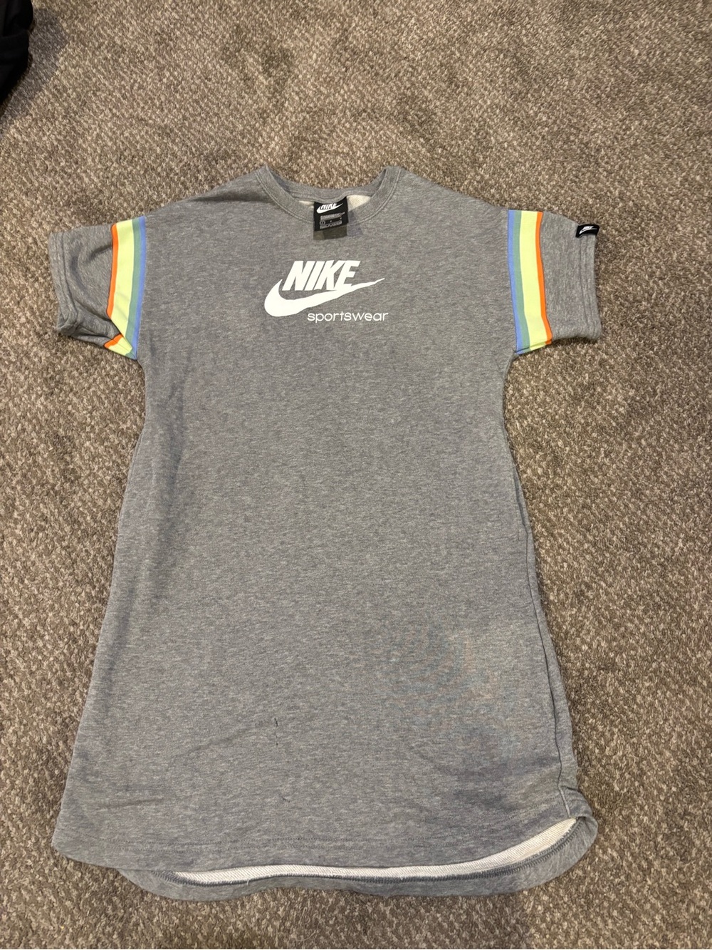 Nike Gray Short Sleeve Tee with Rainbow Stripe Sleeves
